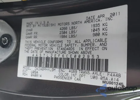 2012 Mitsubishi Eclipse Spyder Gs Sport из США, поврежденный, VIN 4A37L2EF6CE002953